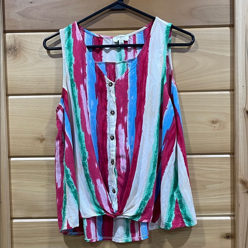 Umgee Vibrant Striped Button-Down Tank Top